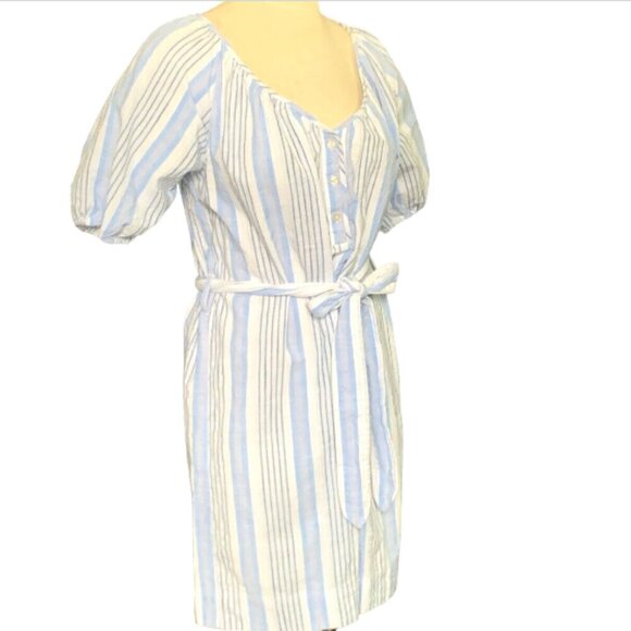 Free Assembly Cotton Striped Short Puff Sleeve Shirt Dress M Blue & White #93L - Picture 3 of 10